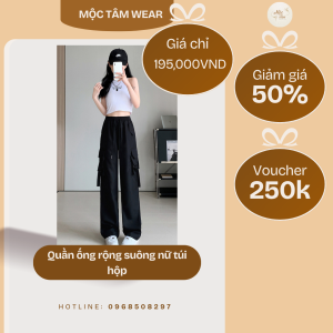 Quần ống rộng suông nữ túi hộp